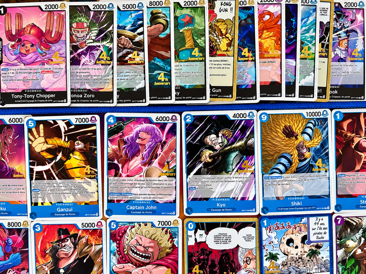 Full set 75 cartes promo One Piece Card Game OP17 4e Anniversaire français Near Mint+ – collection complète GUITOONS TCG