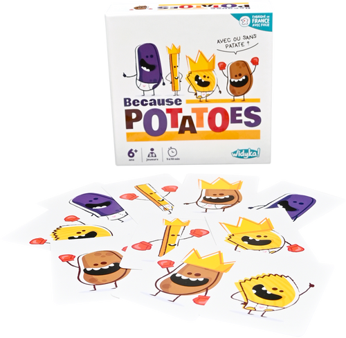 Boîte du jeu de cartes familial Because Potatoes en français