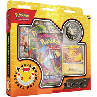 Coffret Pokémon Day 2026 FR – carte promo brillante Pikachu 30 ans, boosters et jeton Pokémon