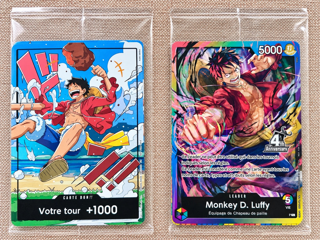 Lot Promo 4e Anniversaire One Piece Card Game FR Luffy P-110 + Leader + 2 DON