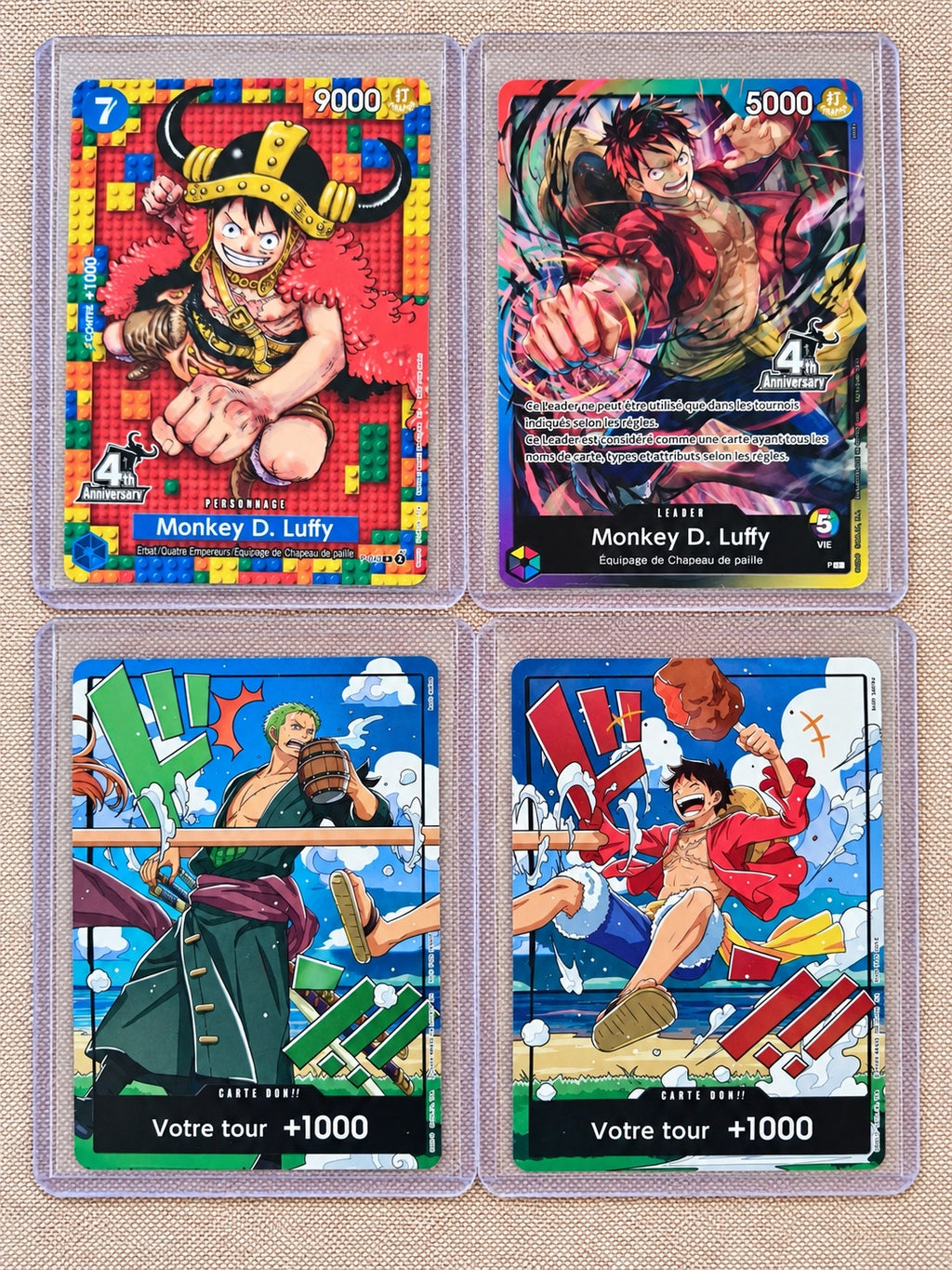 Lot Promo 4e Anniversaire One Piece Card Game FR Luffy P-110 + Leader + 2 DON