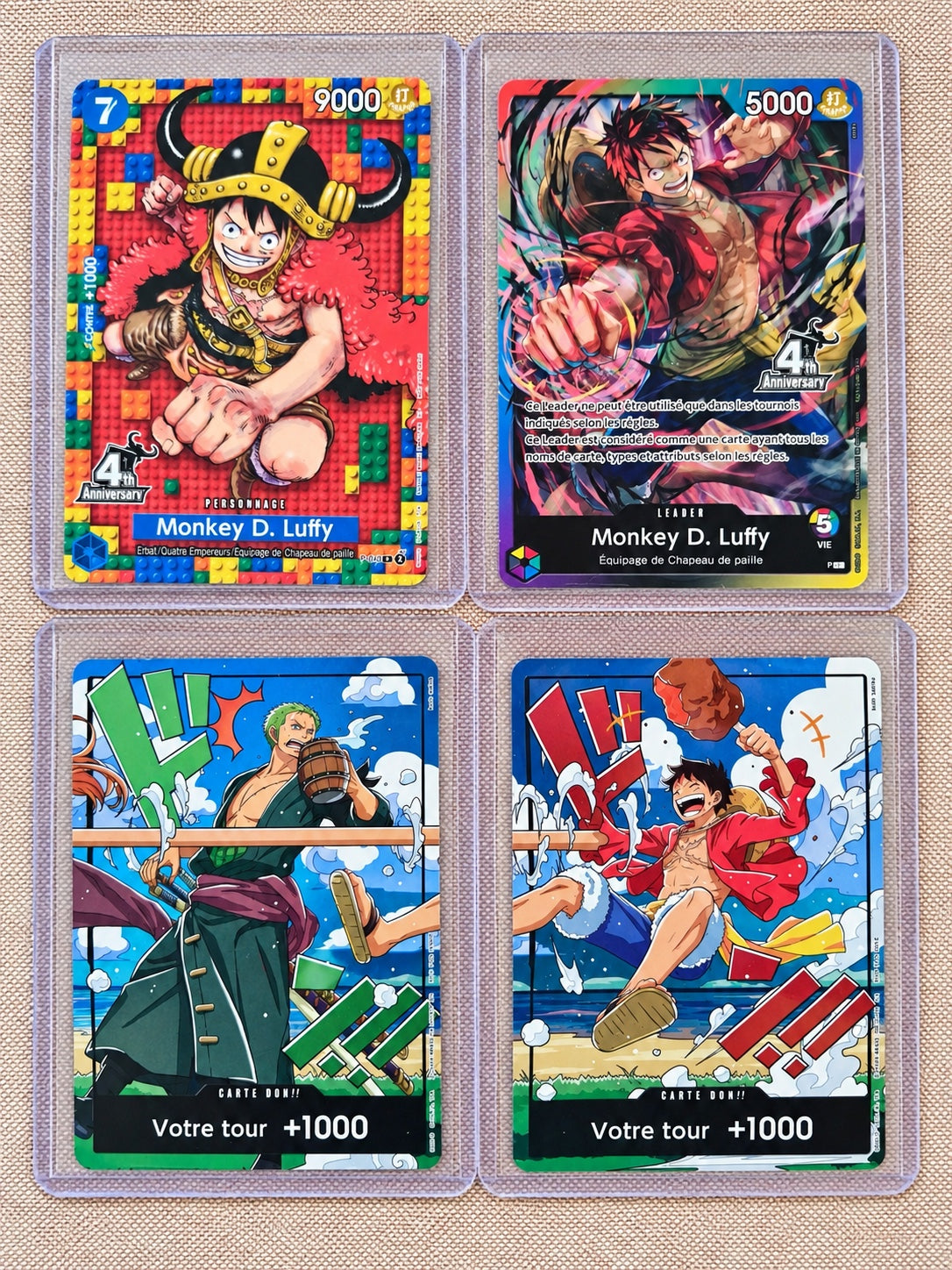 Lot Promo 4e Anniversaire One Piece Card Game FR Luffy P-110 + Leader + 2 DON