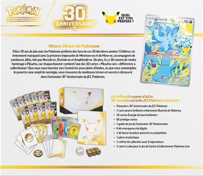 Coffret Dresseur d’Élite Pokémon TCG 30e Anniversaire FR avec 9 boosters et carte promo Nidorina