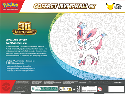 Coffret Nymphali-ex Pokémon TCG 30e Anniversaire FR avec 4 boosters et carte promo brillante