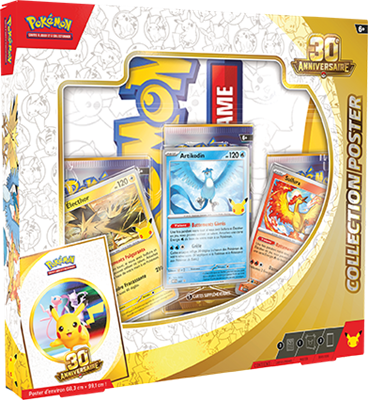Collection Poster Pokémon TCG 30e Anniversaire FR avec Artikodin, Électhor, Sulfura et 3 boosters