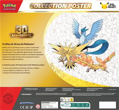 Dos Collection Poster Pokémon TCG 30e Anniversaire avec Artikodin, Électhor et Sulfura