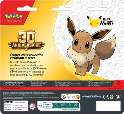 Dos du Pack 2 Boosters Pokémon TCG 30e Anniversaire Évoli français